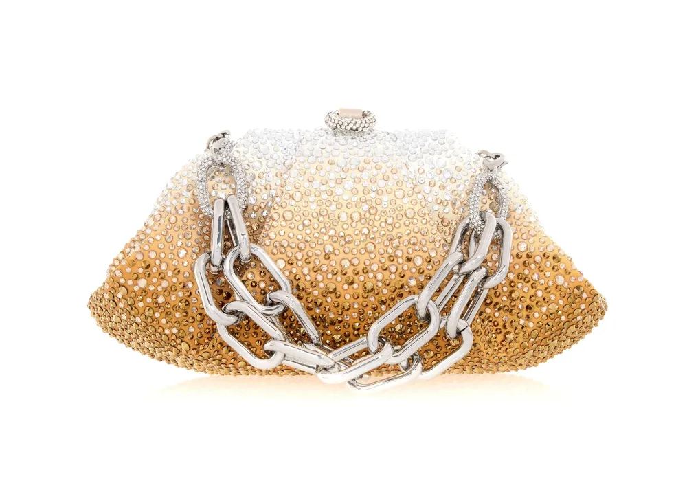 Refined Beaded Texture Rounded Frame Crystal Clutch