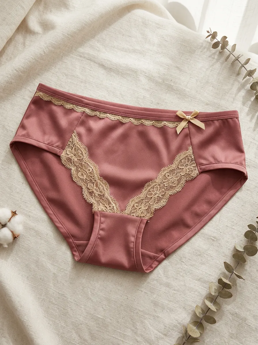 Women's Dusty Rose Lace Trim Bowknot Decorated Panties