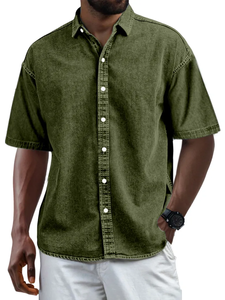 Short Sleeve Camp Collar Button Front Shirt
