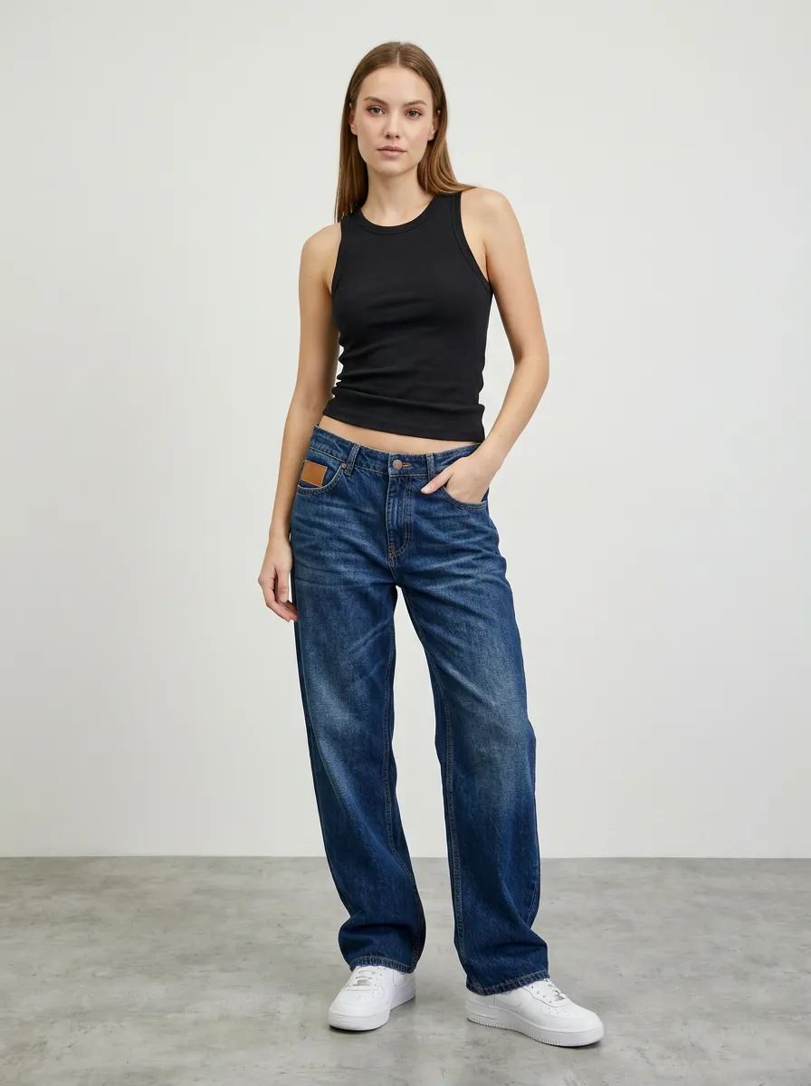 Women's Mid-Rise Five-Pocket Wide Leg Jeans