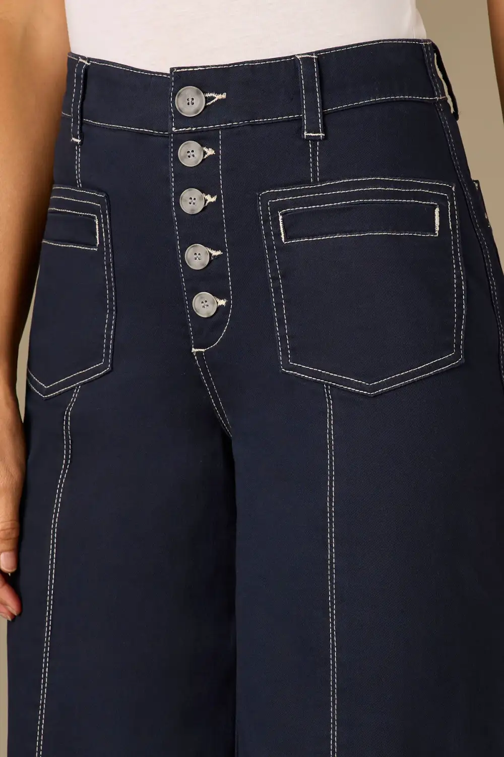 Button Fly Wide Leg Plus Size Pants