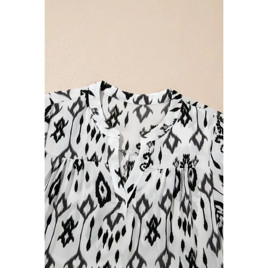 Tiered Printed Notched Long Sleeve Midi Dress