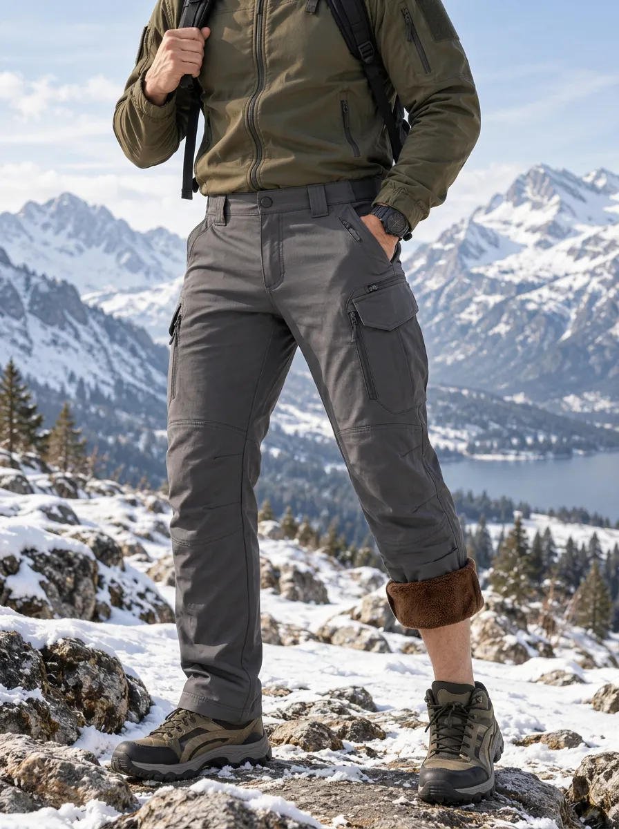 Men's Outdoor Hiking Cargo Pants with Soft Winter Fleece