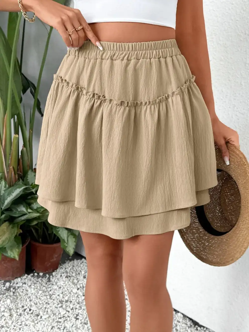 Tailored Elastic Layered Skirt
