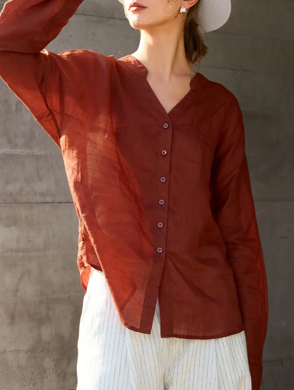 Ramie V Neck Lightweight Top