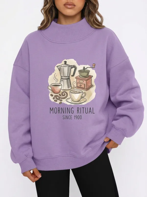 Women's Coffee Lover Morning Ritual Moka Pot Printed Sweatshirt