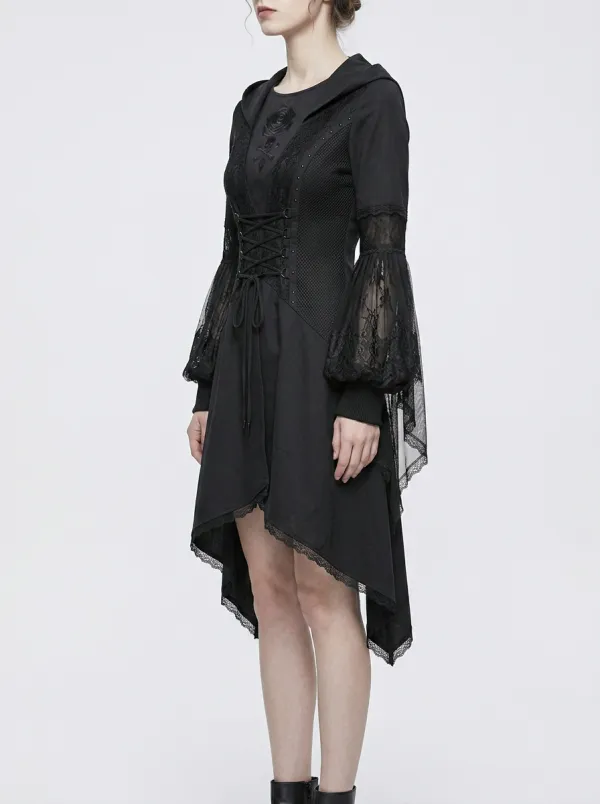 Women's Gothic Rose Skull Lace Corset Hooded Top