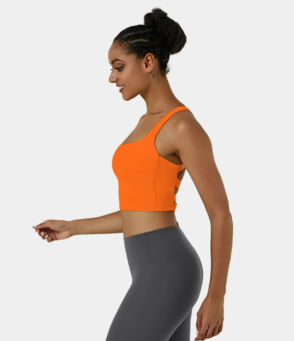 Softlyzero Airy Square Neck Backless Crisscross Cropped Cool Touch Yoga Tank Top-UPF50+