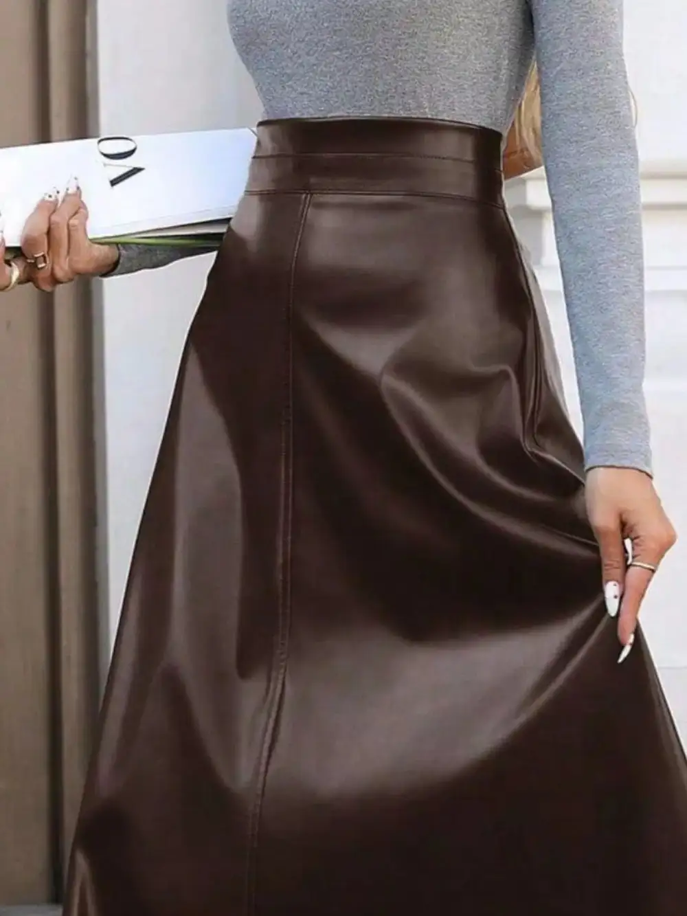 Line Faux Leather Skirt