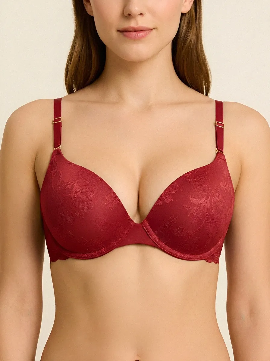 Women's Underwire Lace-Trim Floral-Lace Scalloped-Edge Bra