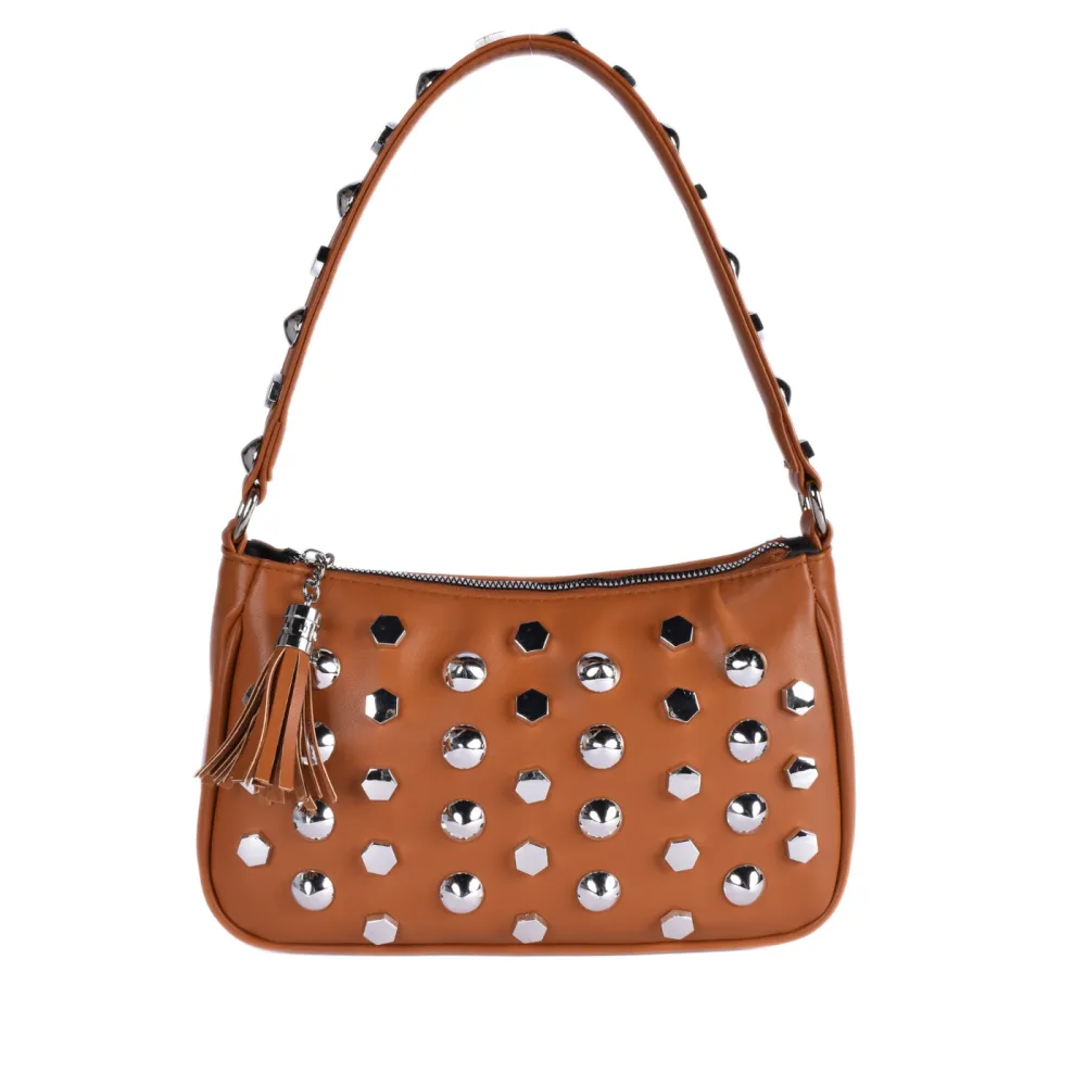 Leather Rhinestone Compact Shoulder Bag