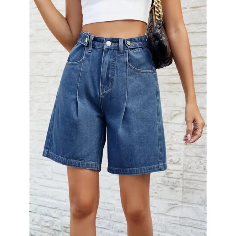 Classic High Waist Denim Shorts with Pockets