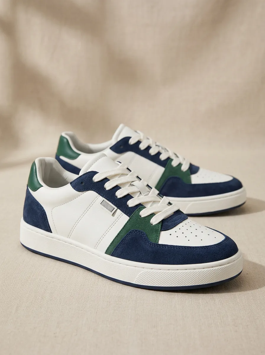 Men's Street Skate Casual Colorblock Suede Leather Printed Shoes