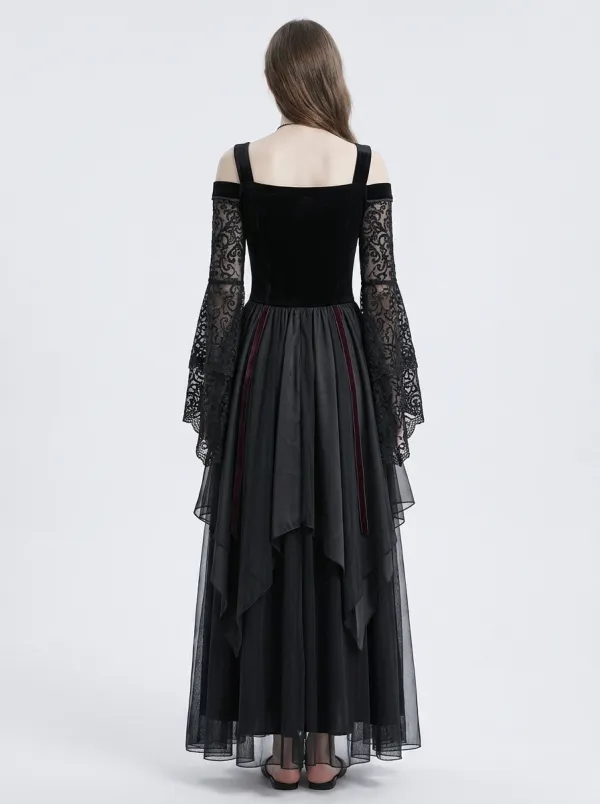 Punk Skull Lace Bell Sleeve Detail Women's Gothic Dress