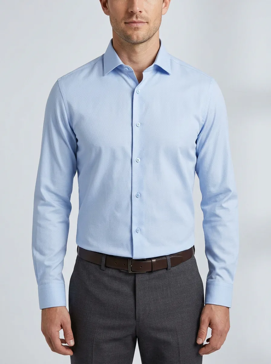 Men's Business Formal Light Blue Textured Dress Shirt