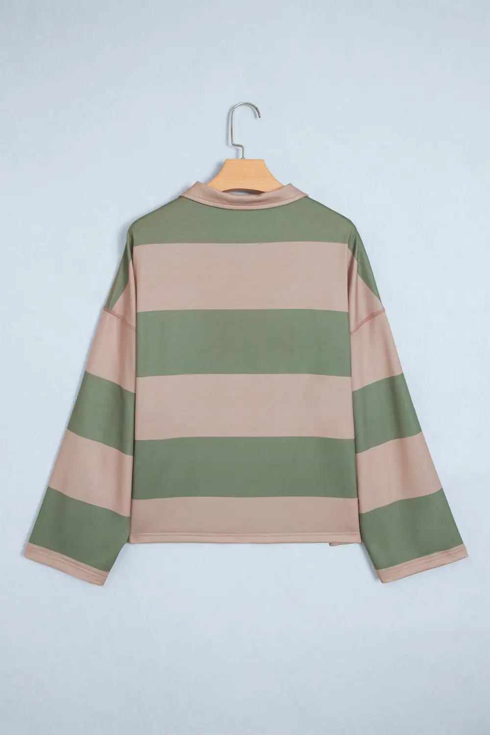 Classic Striped Ribbed Relaxed Stretch Fabric Long Sleeve Top