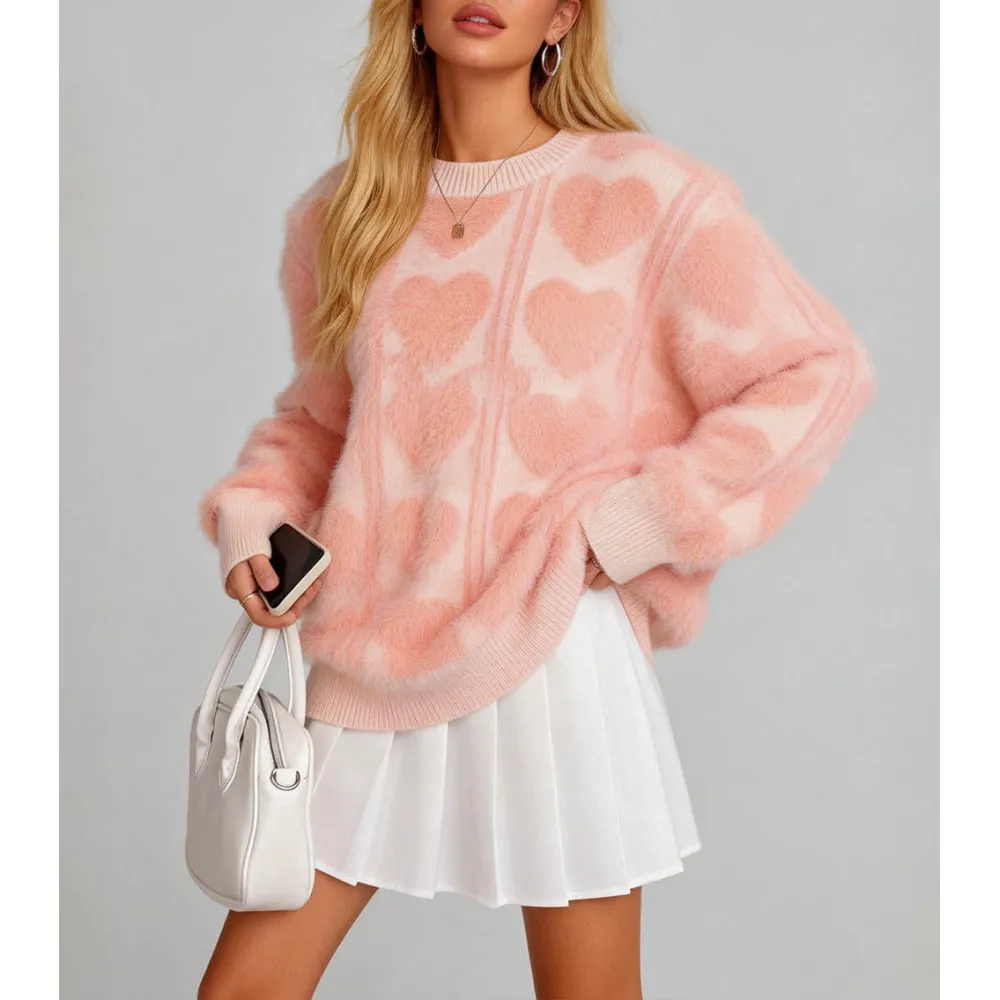 Valentine Heart Faux Mink Fur Pullover Sweater