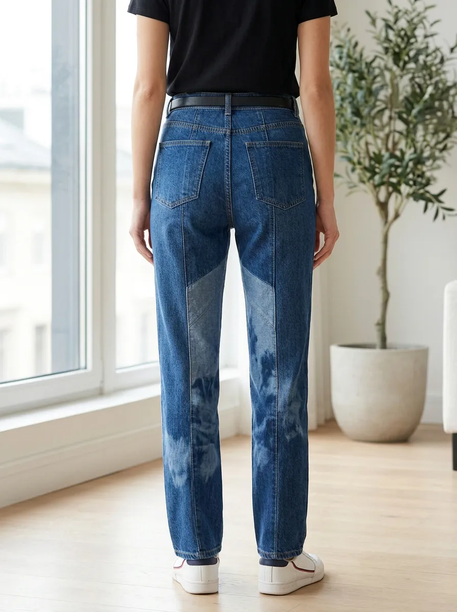 Women's Casual Fashion Two-Tone Tie-Dye Panel Printed Jeans