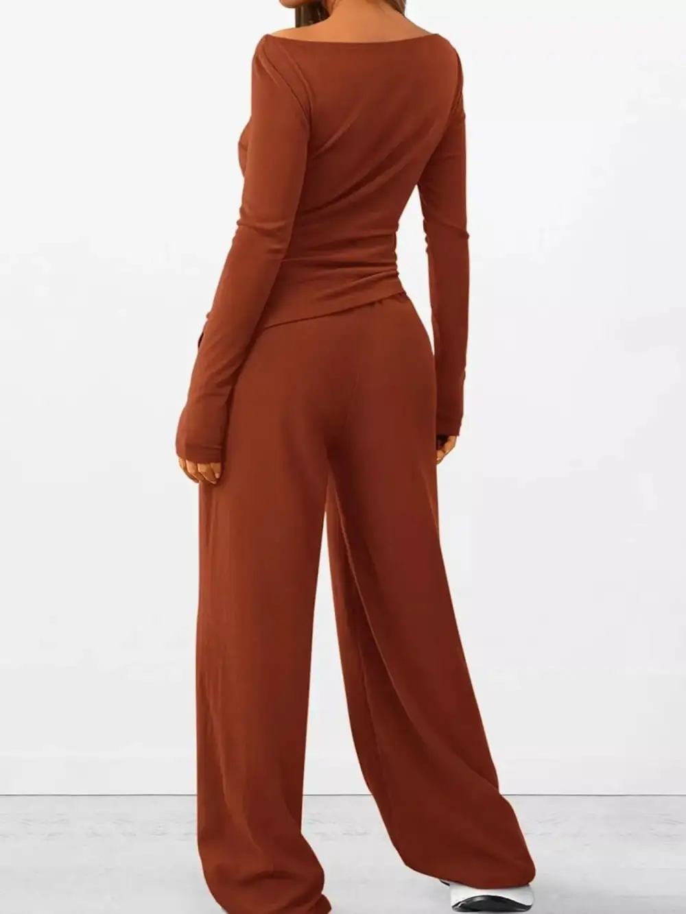 Relaxed Long Sleeve Top and Wide Leg Pants Set