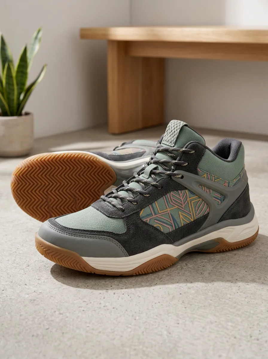 Women's Geometric Pattern Sage Green Printed Sneakers
