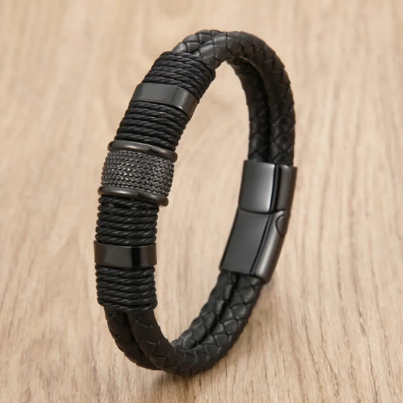 Leather Hand Woven Double Layer Braided Bracelet