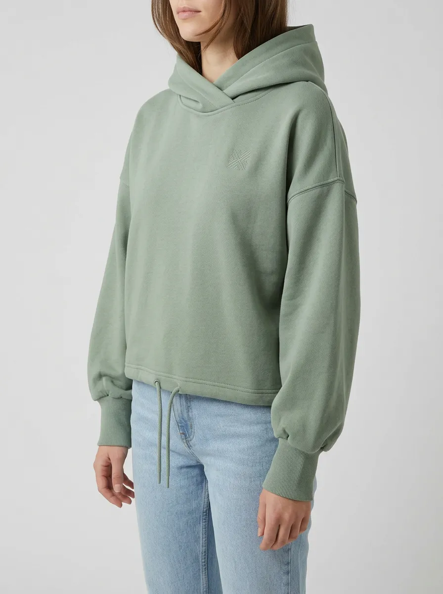 Women's Sage Green Minimalist Embroidered Logo Drawstring Hoodie