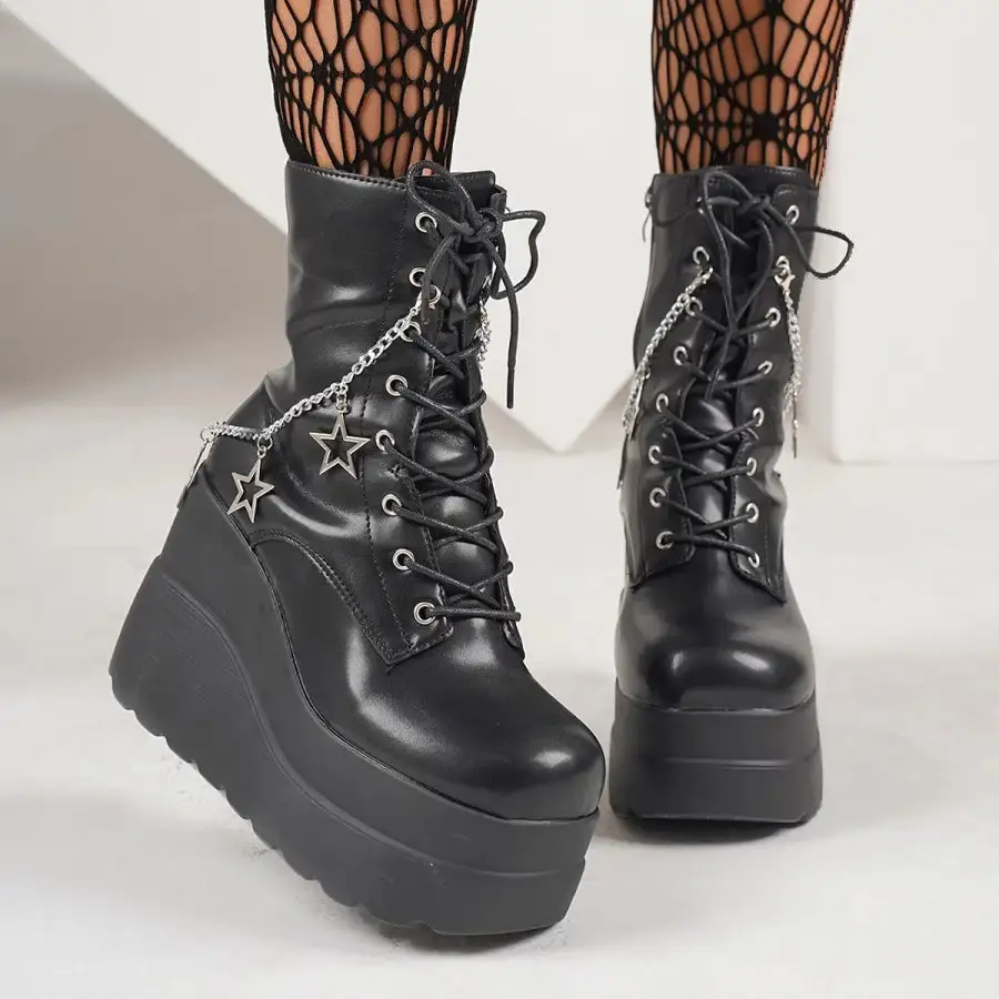 Classic Lace Up Platform Wedge Boots
