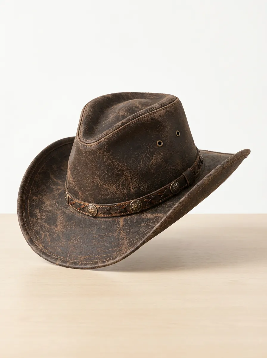 Western Brim Hat with Distressed Finish Trim