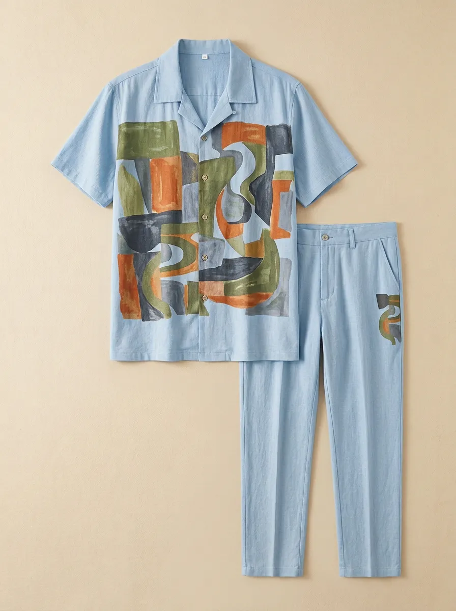 Men's Abstract Art Geometric Printed Casual Set