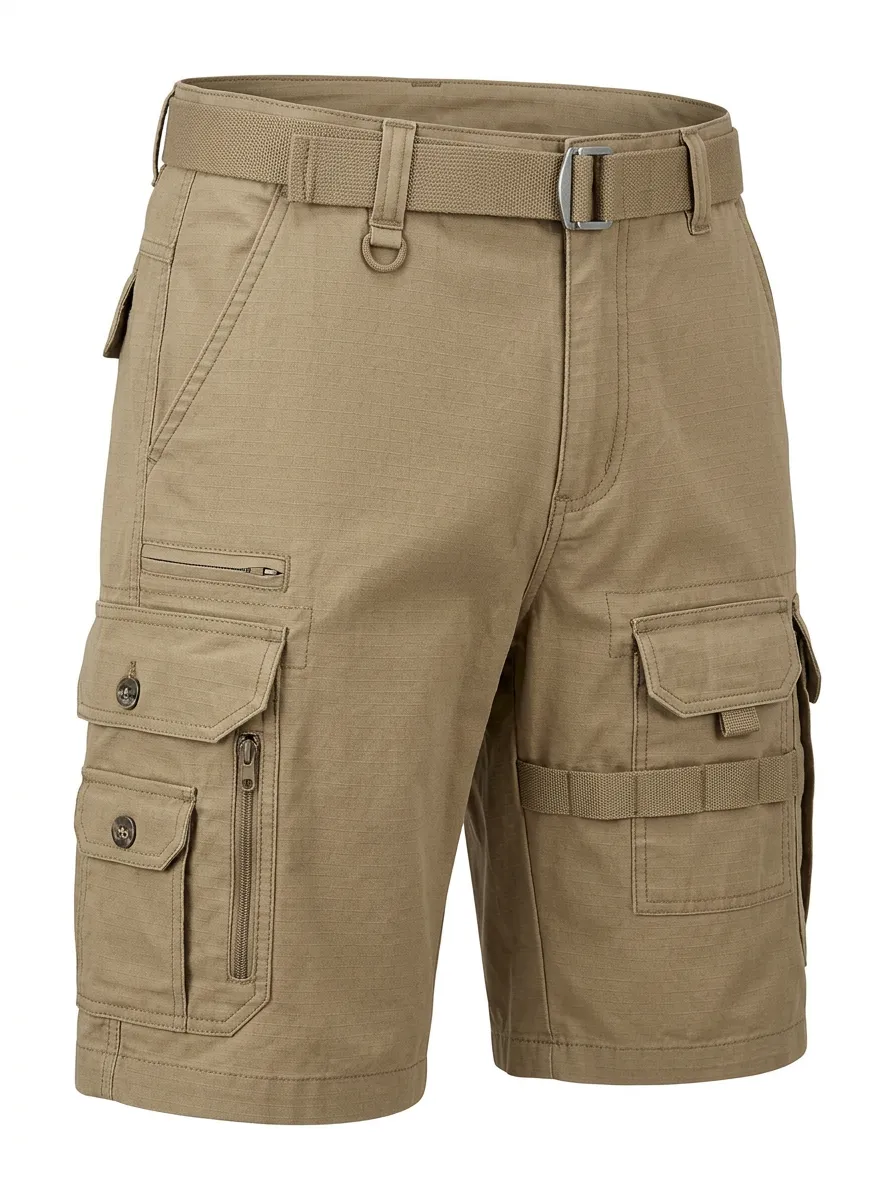Men's Button-Flap Pockets Zip Cargo Pockets Cargo Shorts