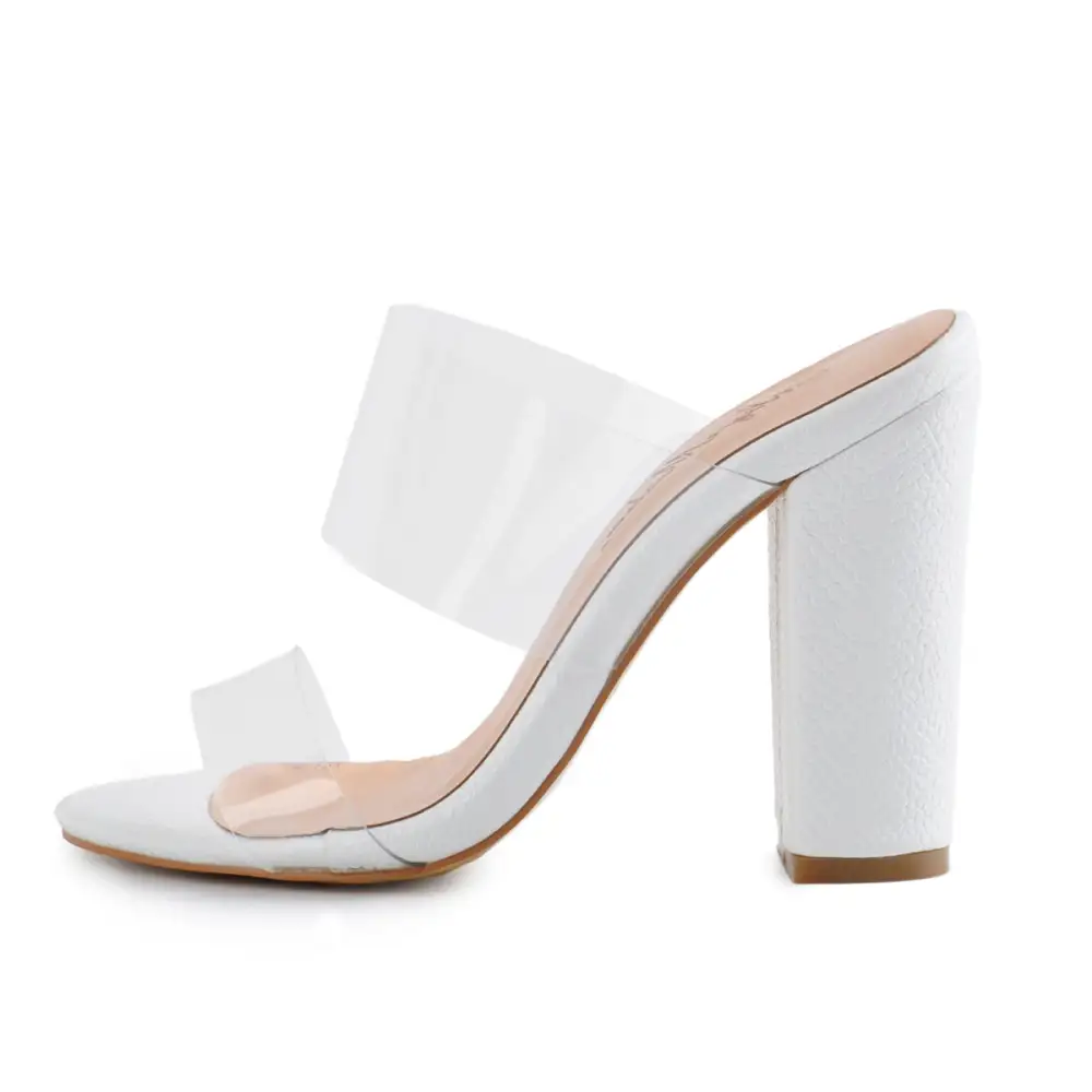 Clear Double Strap Snake Pattern Chunky Heel Mule Sandals