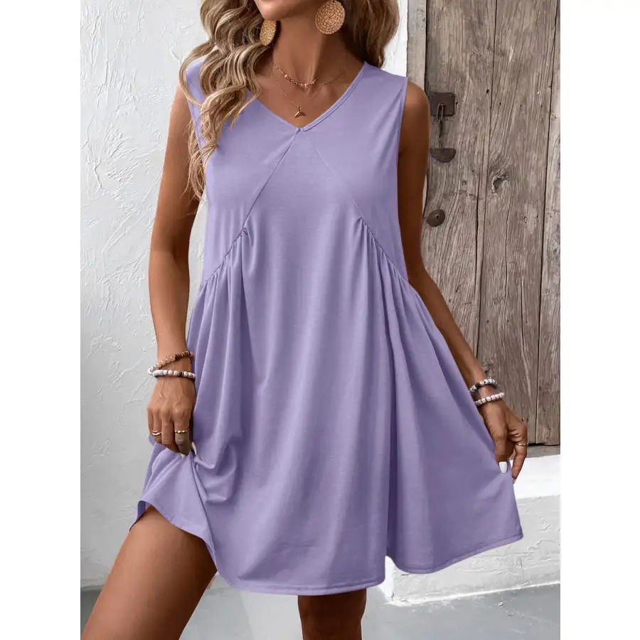 Ruched V-Neck Sleeveless Mini Dress