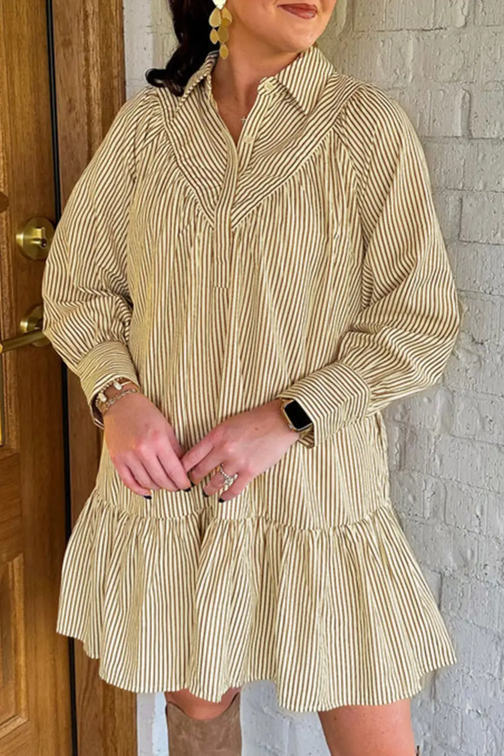 Striped Collared Long Sleeve Mini Dress