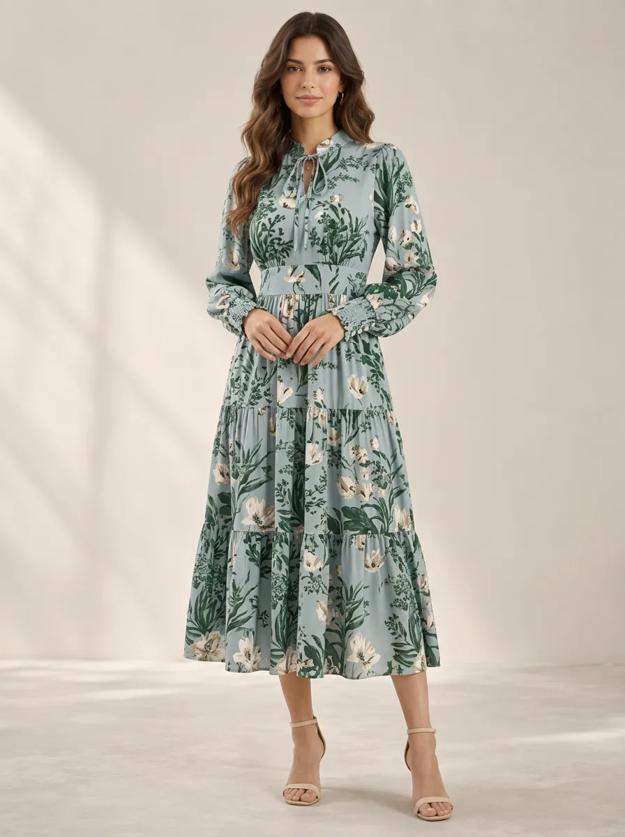 Women's Soft Detail Botanical Floral Garden Printed Dress
