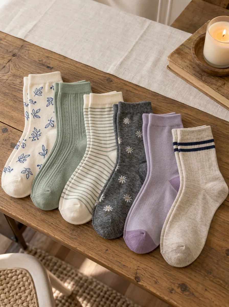 Women's Six-Pair Botanical Striped Colorblock Crew Socks Set