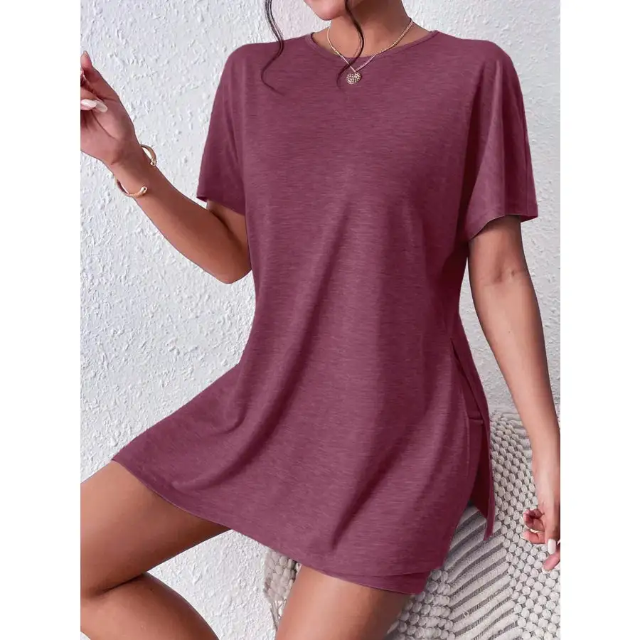 Casual Round Neck T Shirt and Shorts Set