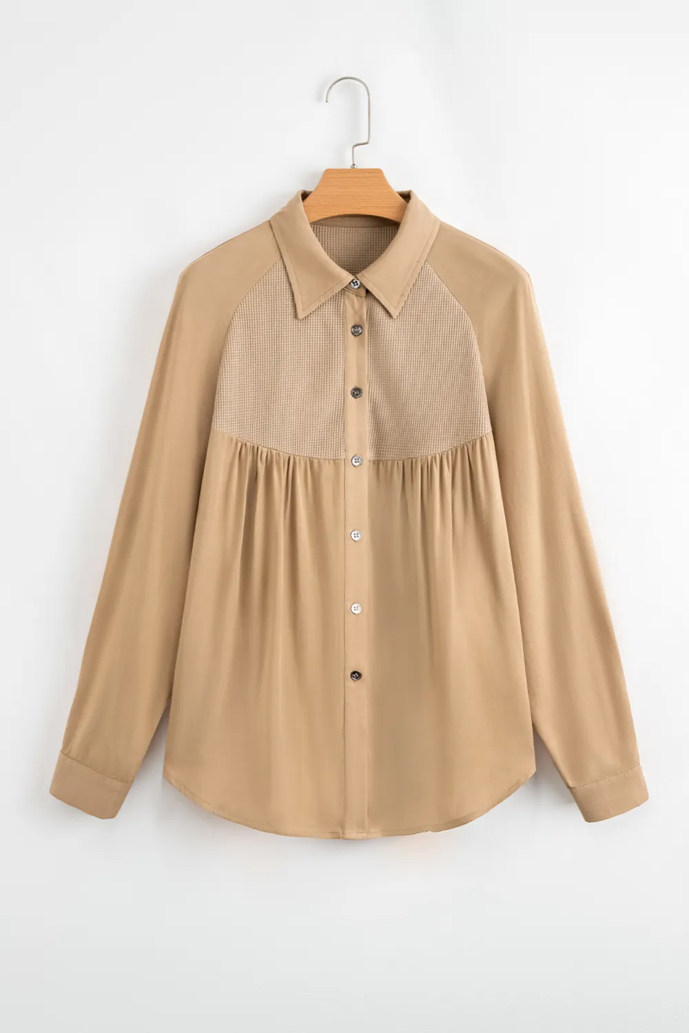 Light Beige Waffle Patchwork Button Shirt