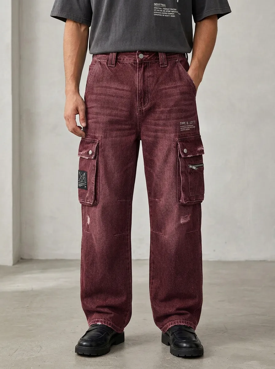 Men's Industrial Style Type 8 Graphic Denim Cargo Jeans