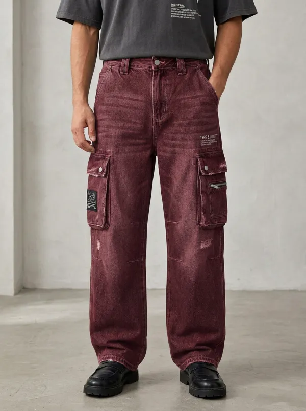 Men's Industrial Style Type 8 Graphic Denim Cargo Jeans