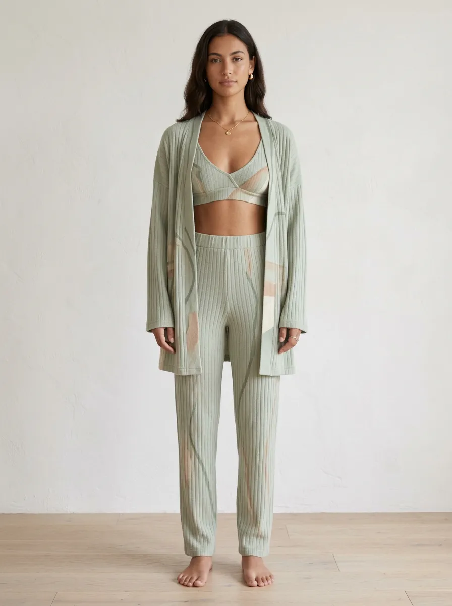 Abstract Line Textured Cardigan Lounge Set