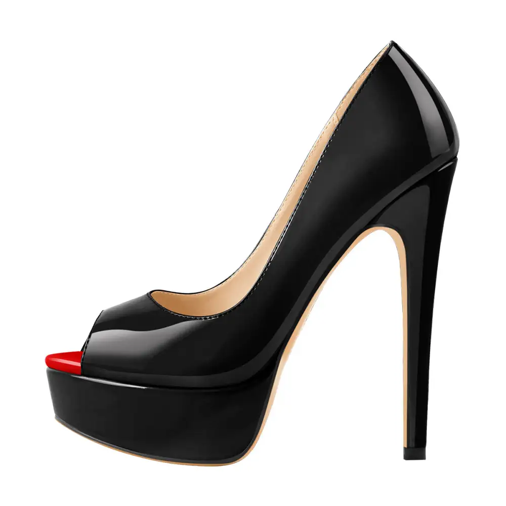 Polished Peep Toe Low Platform Stiletto Pumps