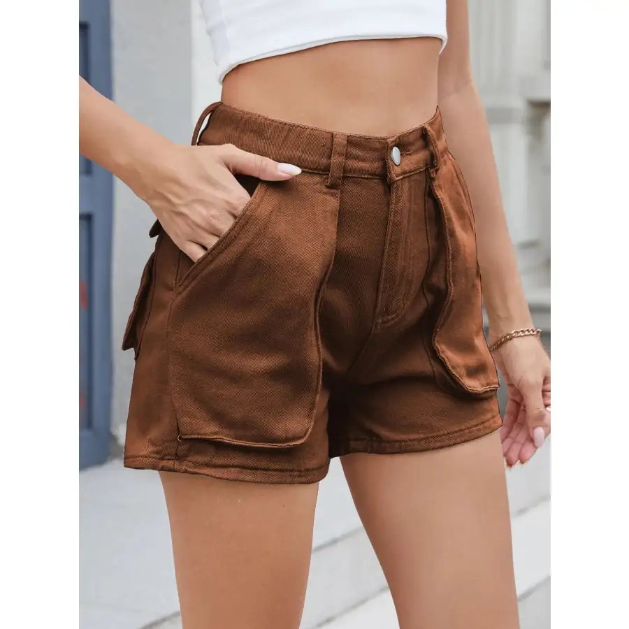 High Waist Utility Pocket Denim Shorts