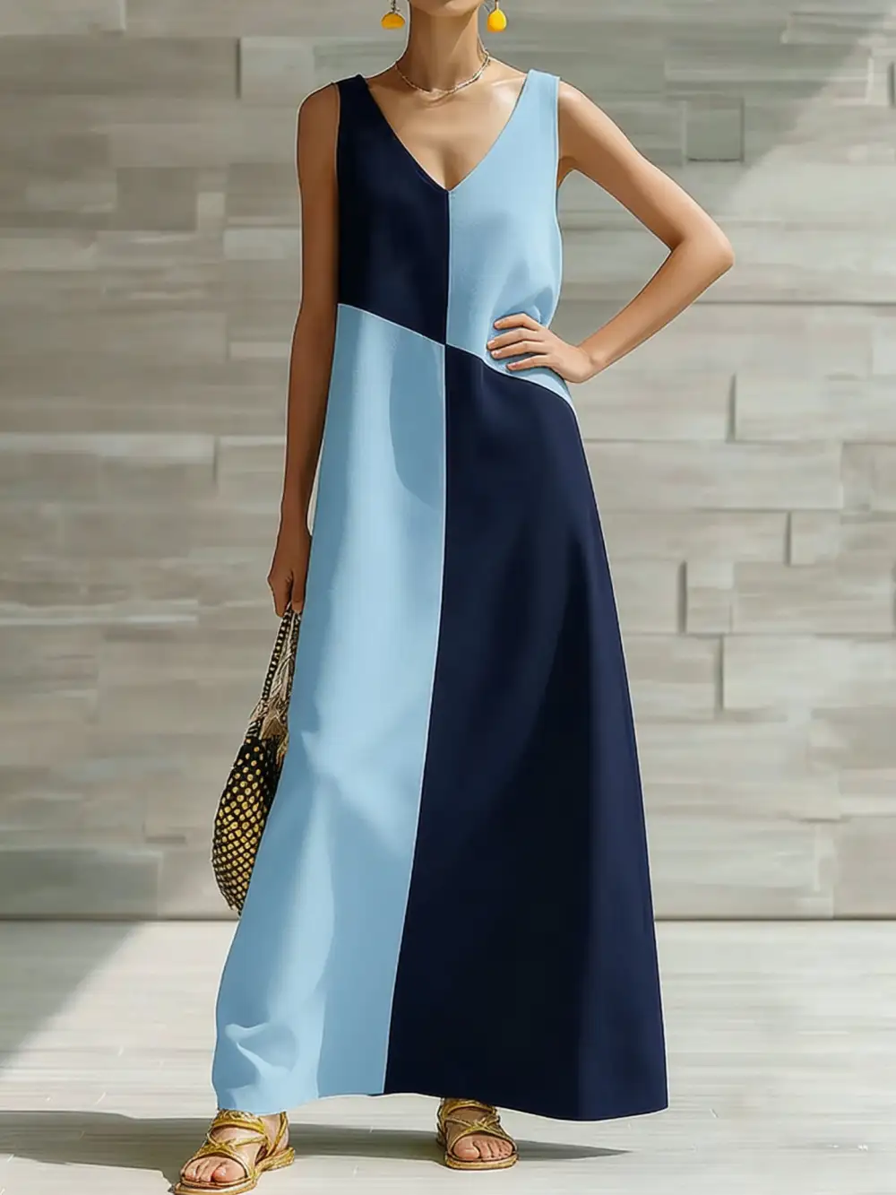 Block Sleeveless Maxi Dress