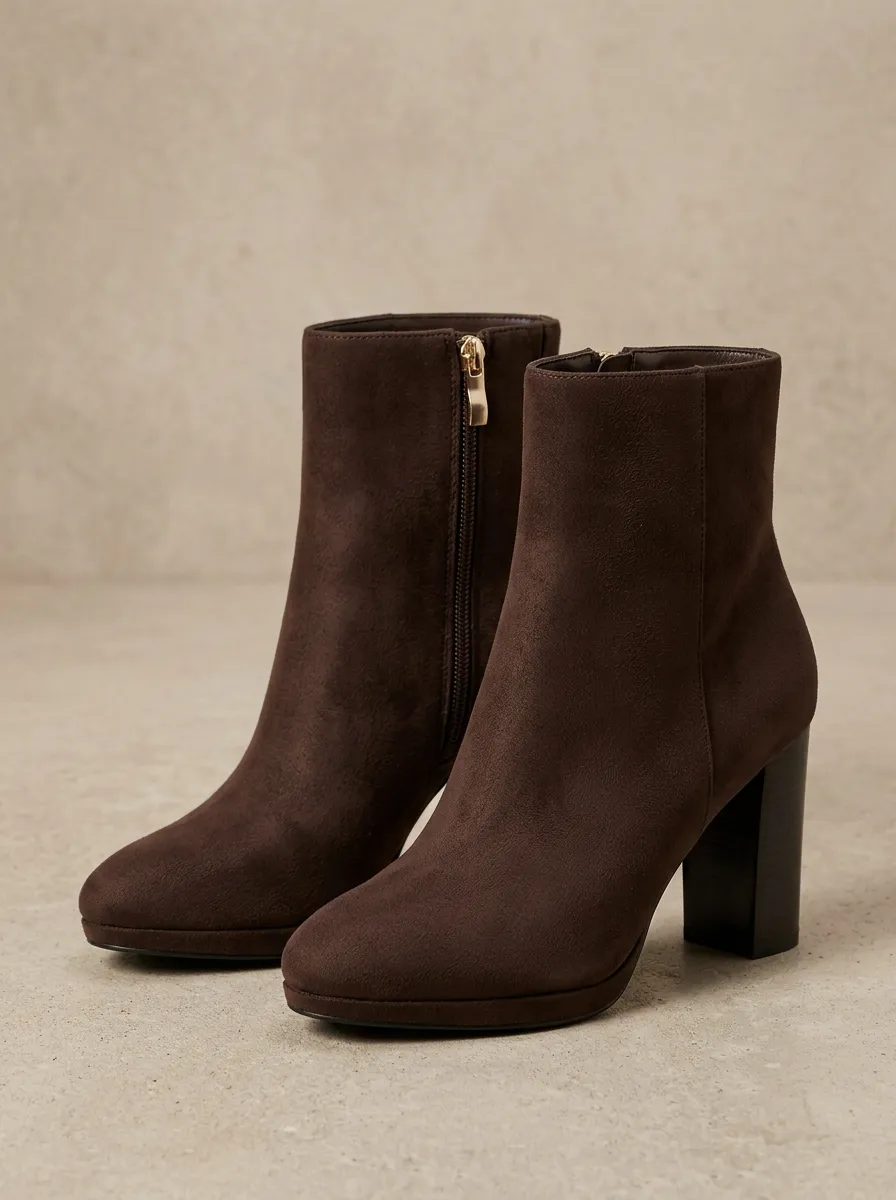 Block-Heel Suede-Look Women's High-Heel Ankle Boots