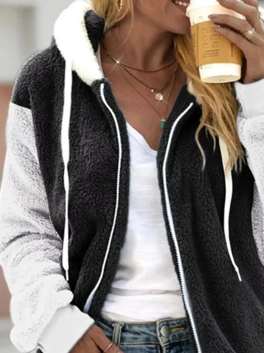 Full Size Fleece Zip-up Hooded Outerwear Plus Size
