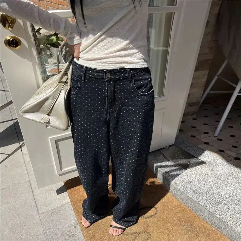 Wide-Leg Polka-Dot Jeans