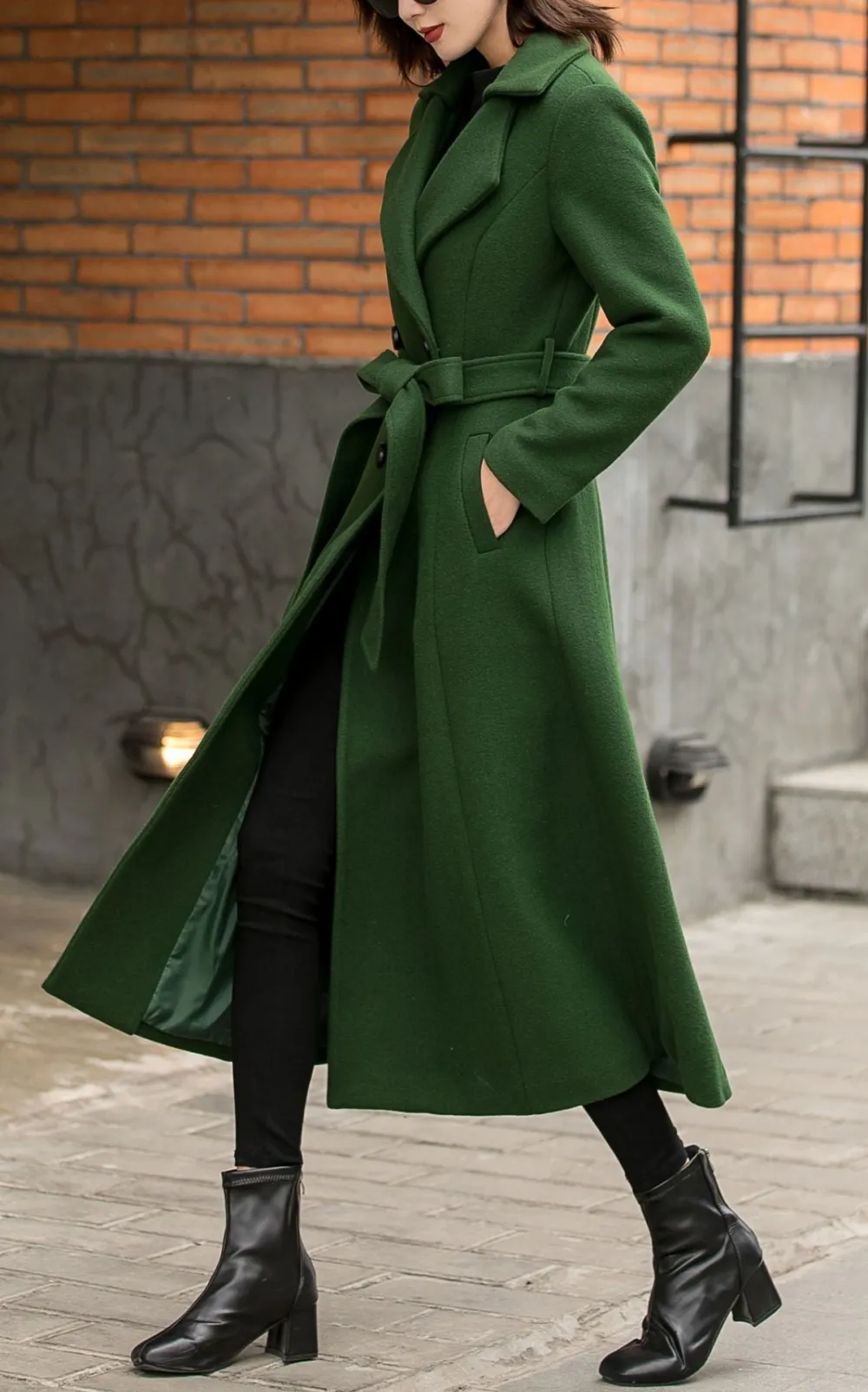 Refined Wool Fit and Flare Double Breasted Pocketed Long Coat