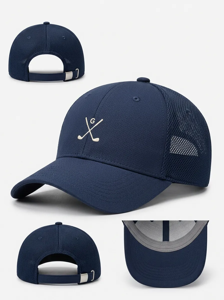 Unisex Golf Lover Crossed Clubs Printed Mesh Cap