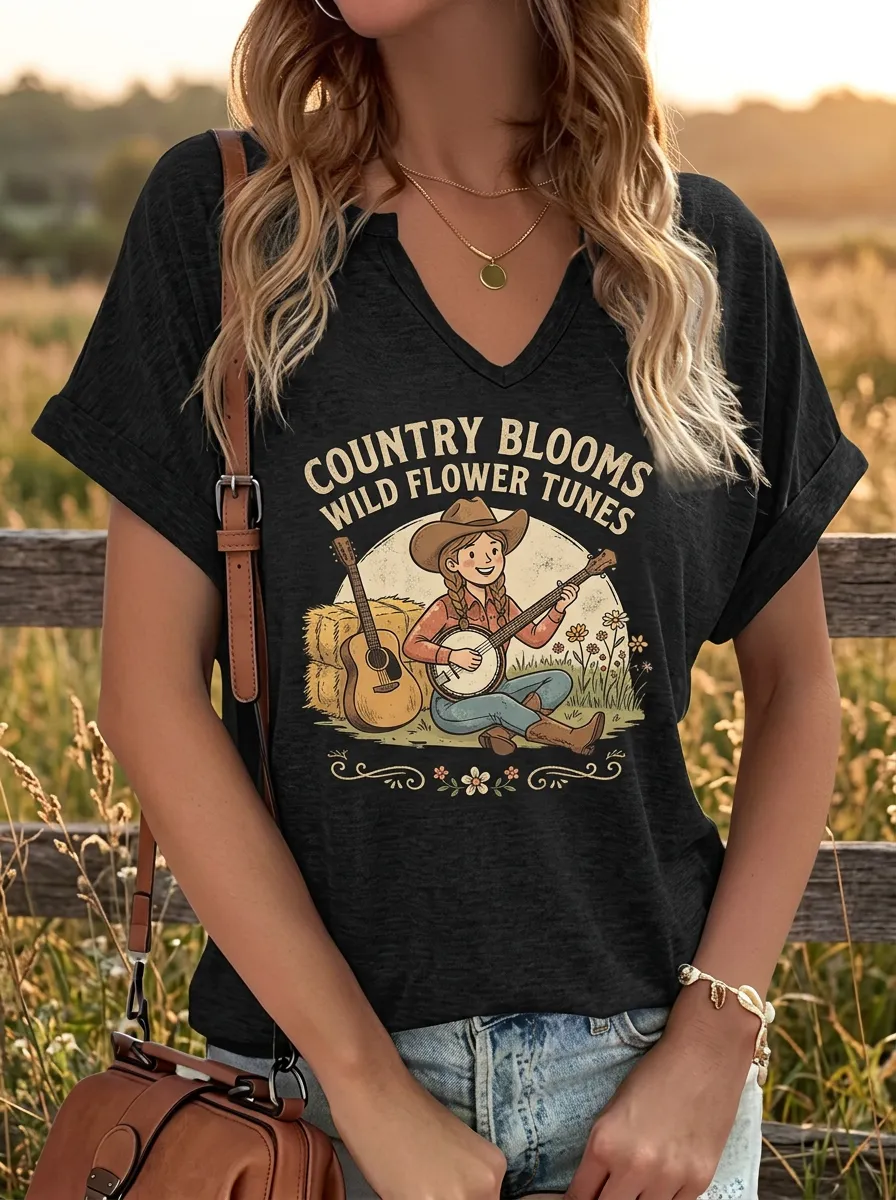 Banjo Guitar Country-Music Women's V-Neck T-Shirt