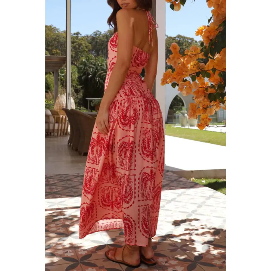 Classic Printed Halter Neck Maxi Dress